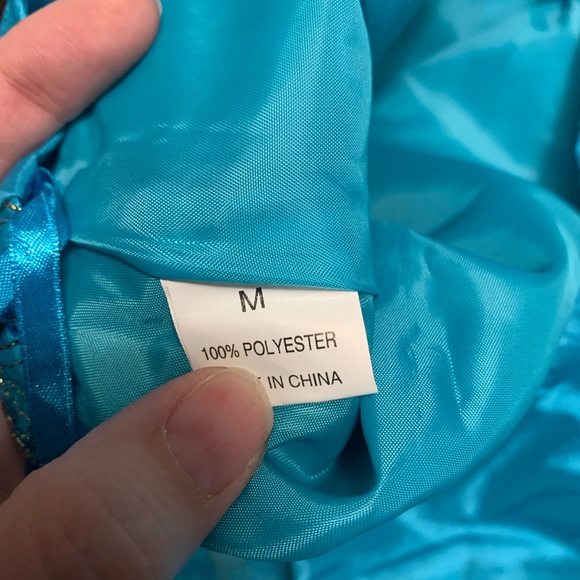 Turquoise Blue Polyester Satin A-Line Skirt with Sequin Swirl Design Size Medium - Picture 5 of 7